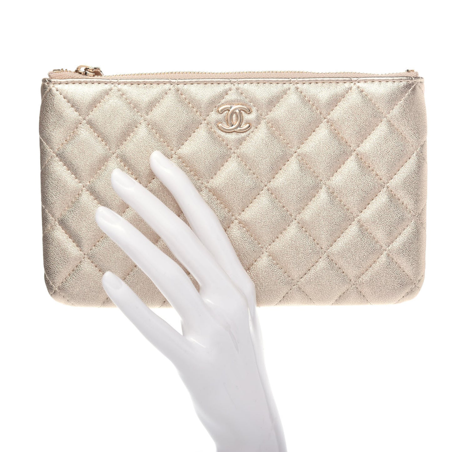 Metallic Lambskin Quilted Cosmetic Case Gold