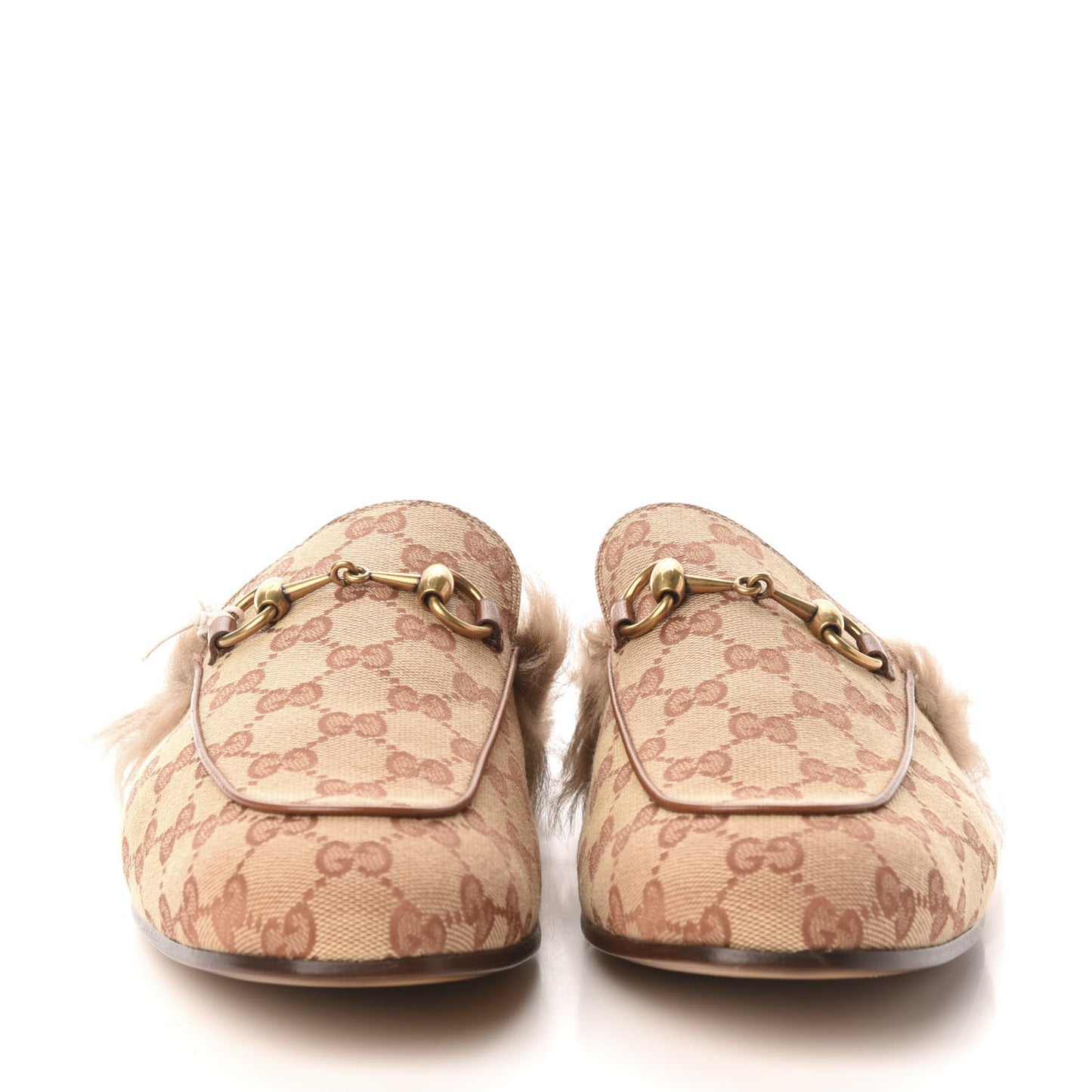 GG Monogram Fur Mens Princetown Slippers 8.5 Beige Ruggine Rust