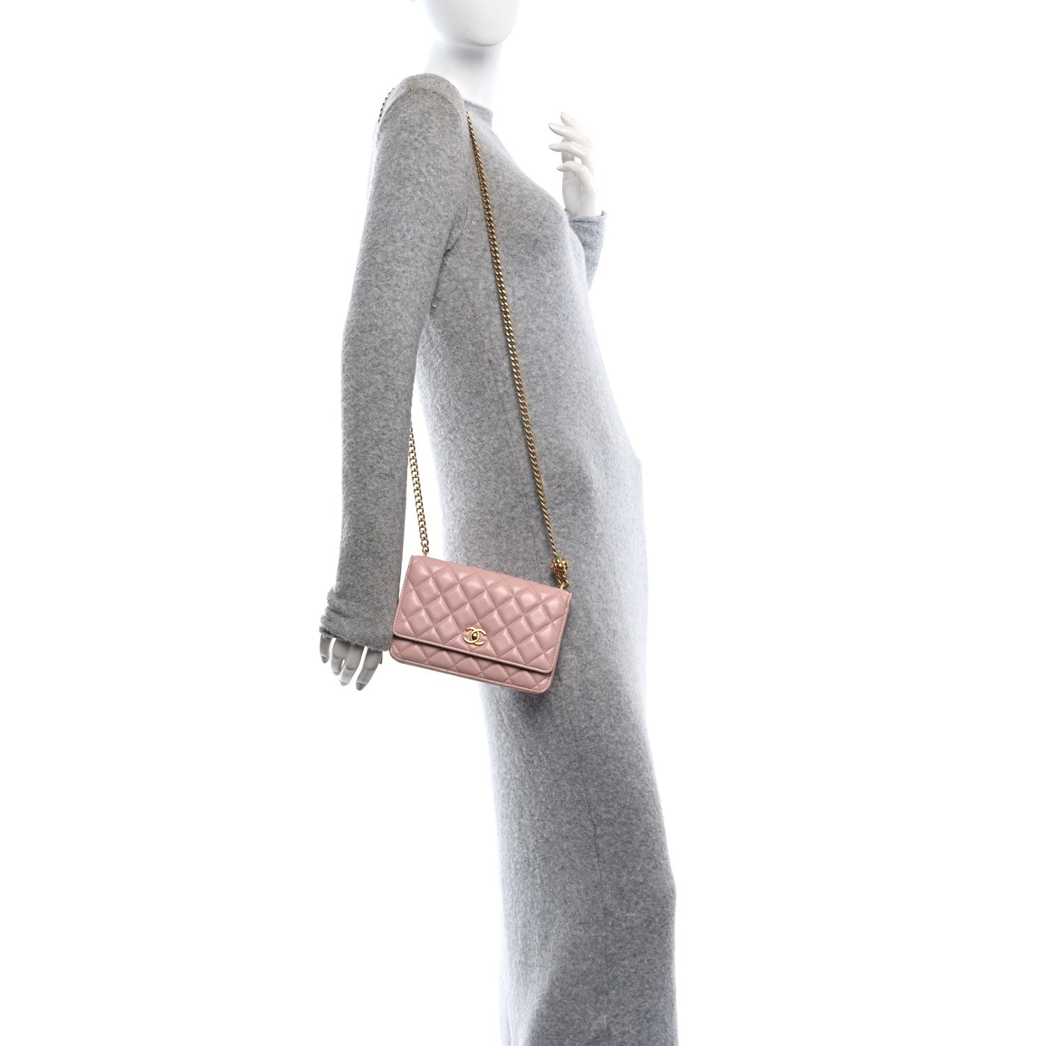 Chanel Lambskin Quilted Sweet Camellia Wallet on Chain WOC Light Beige 2 of 12