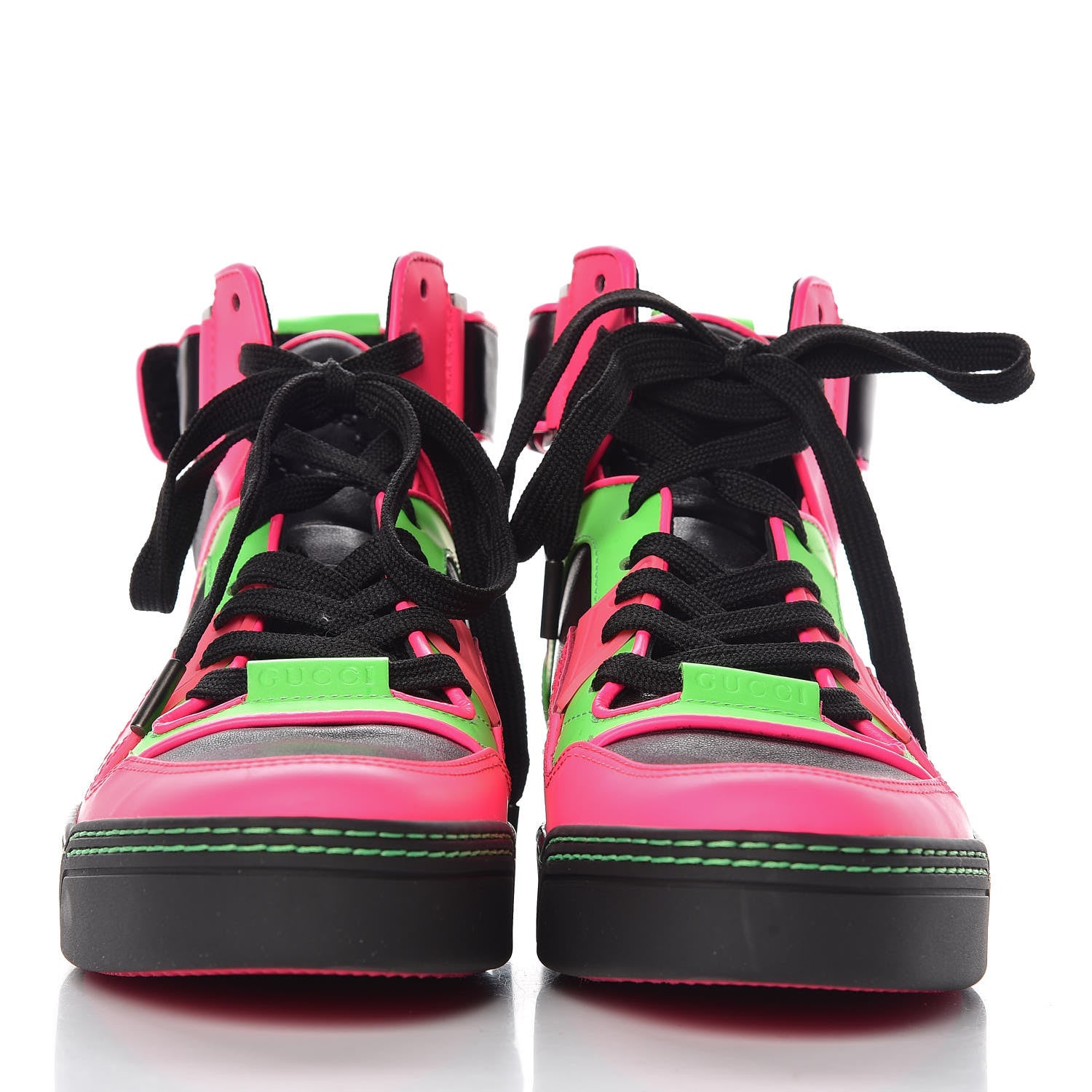 Gucci Calfskin Mens Neon High Top Sneakers 38.5 Black Pink Green 2 of 8