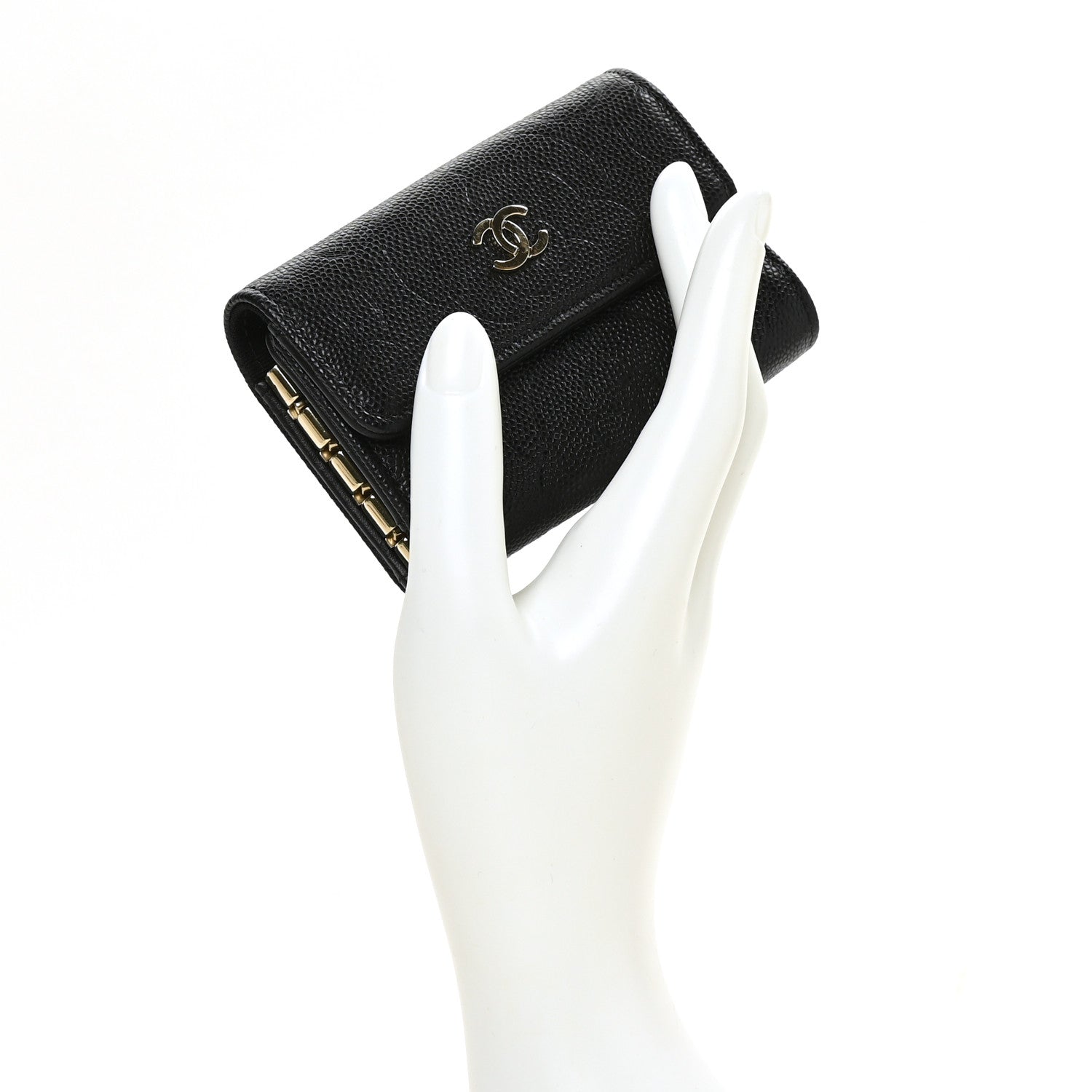 Chanel Caviar Embossed Camellia 4 Key Holder Case Black 2 of 7
