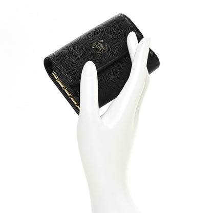 Chanel Caviar Embossed Camellia 4 Key Holder Case Black 2 of 7