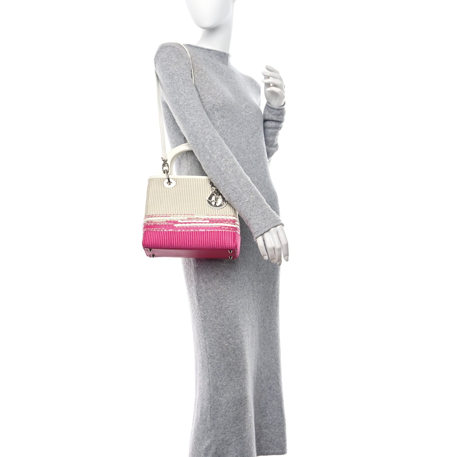 Christian Dior Raffia Medium Lady Dior Pink 2 of 14