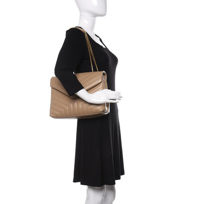 Saint Laurent Calfskin Y Quilted Monogram Medium Loulou Chain Satchel Dark Latte 2 of 9
