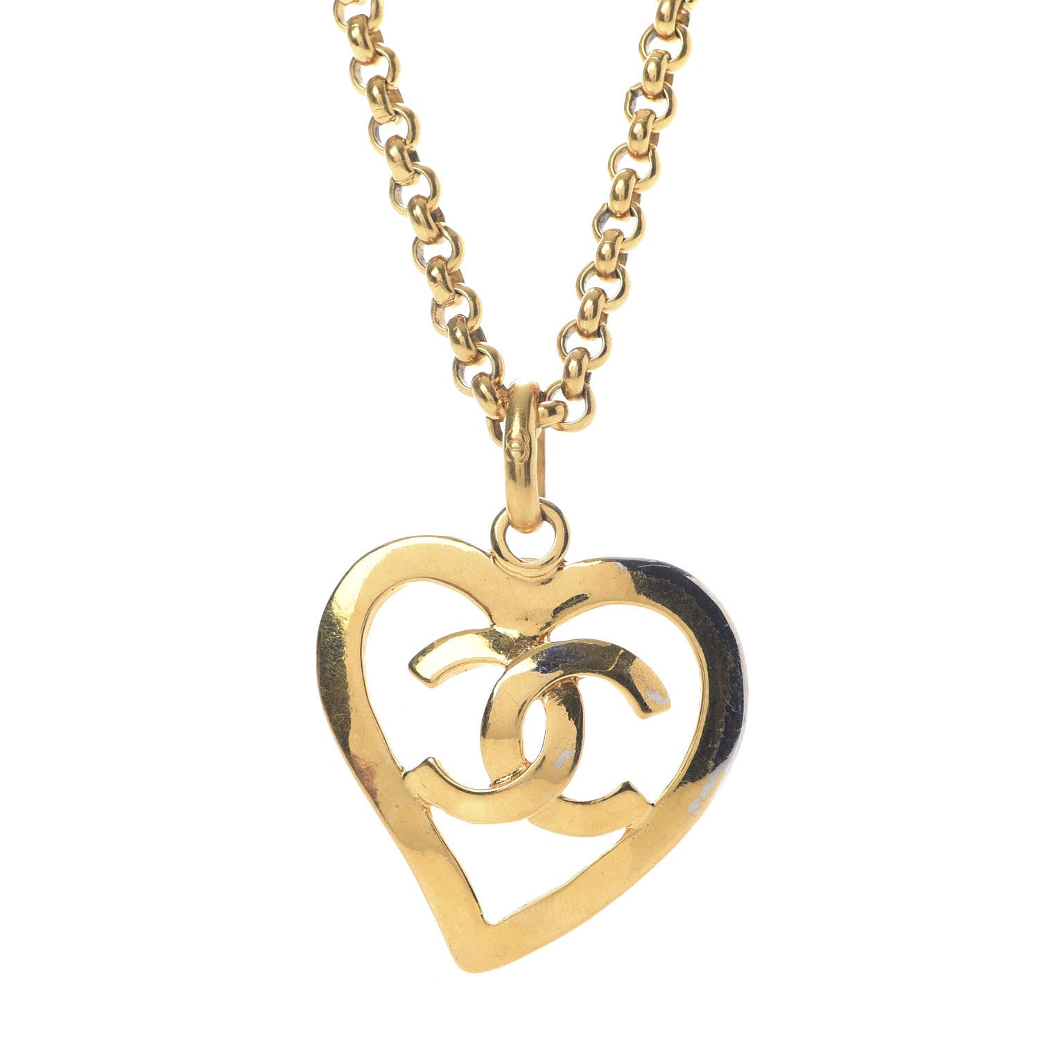 Chanel CC Heart Chain Pendant Necklace Gold 4 of 6