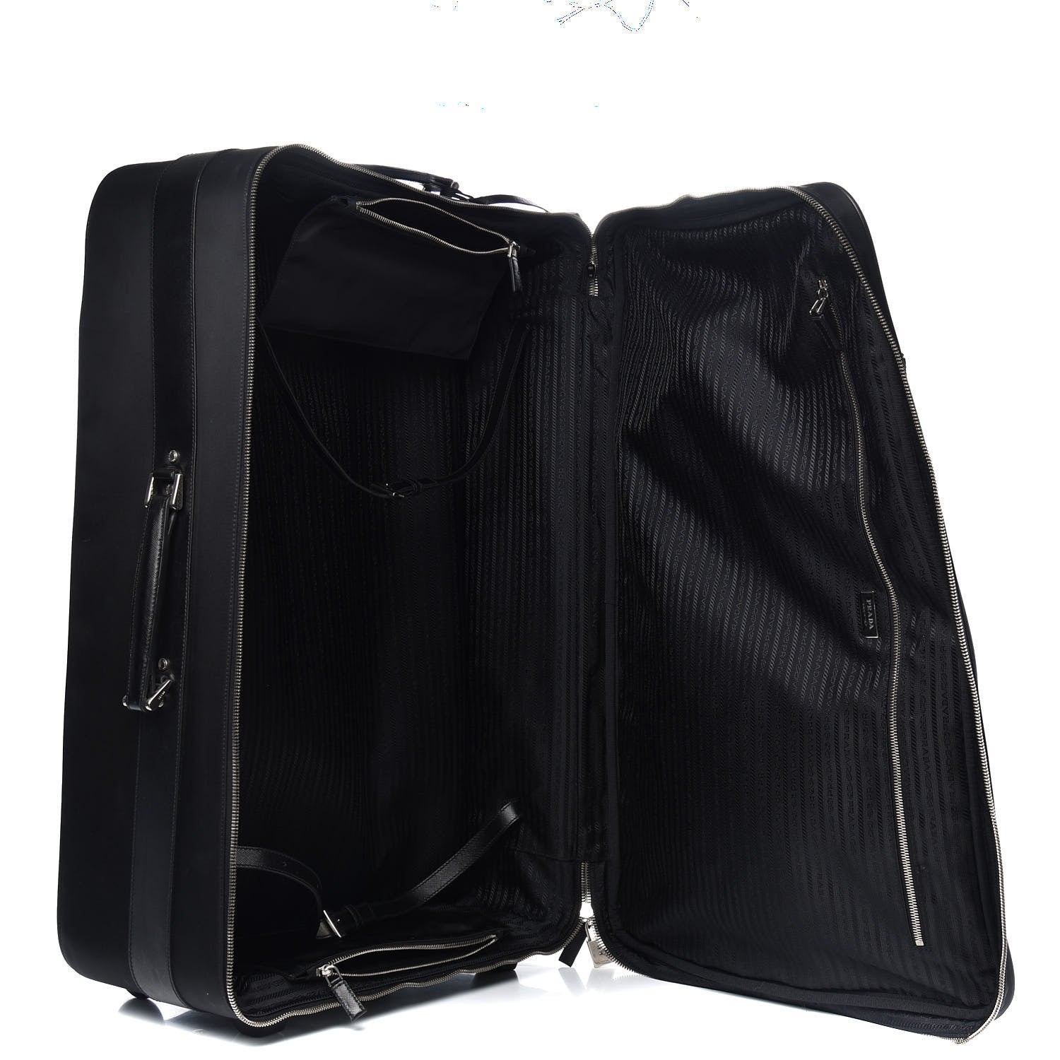 Prada Tessuto Nylon Saffiano Trolley Luggage Black 5 of 13