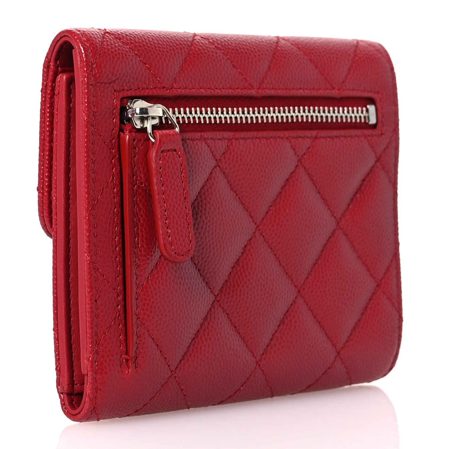 Chanel Caviar Quilted Compact Flap Wallet Dark Red 3 of 12