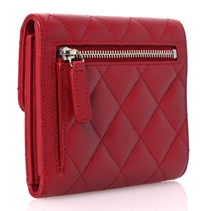 Chanel Caviar Quilted Compact Flap Wallet Dark Red 3 of 12