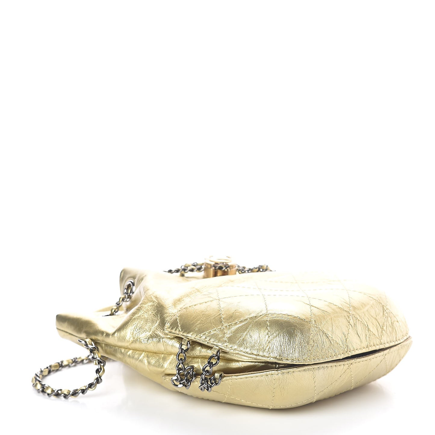 Metallic Aged Calfskin Quilted Small Gabrielle Bucket Gold