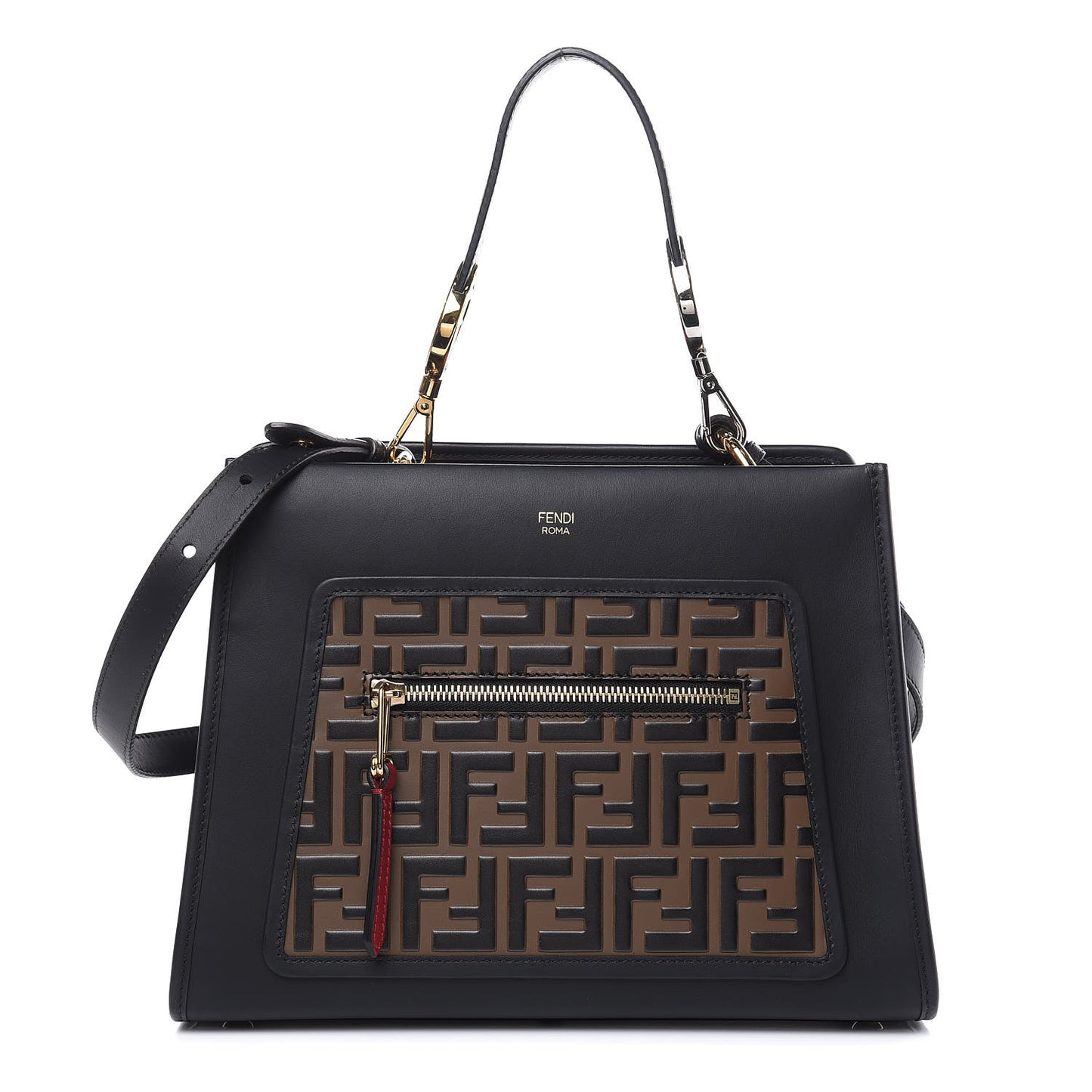 Vitello Century F is Fendi FF 1974 Embossed Small Runaway Satchel Black Maya