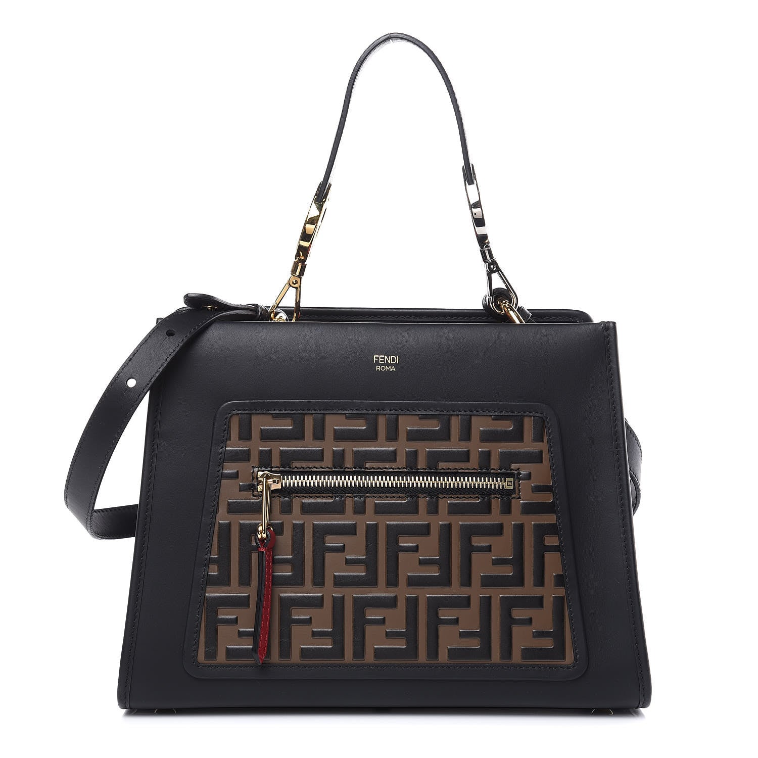 Fendi Vitello Century F is Fendi FF 1974 Embossed Small Runaway Satchel Black Maya 1 of 11