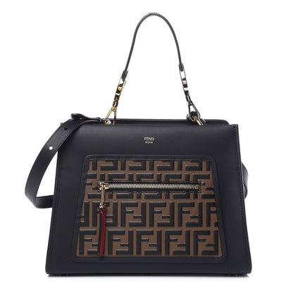 Fendi Vitello Century F is Fendi FF 1974 Embossed Small Runaway Satchel Black Maya 1 of 11