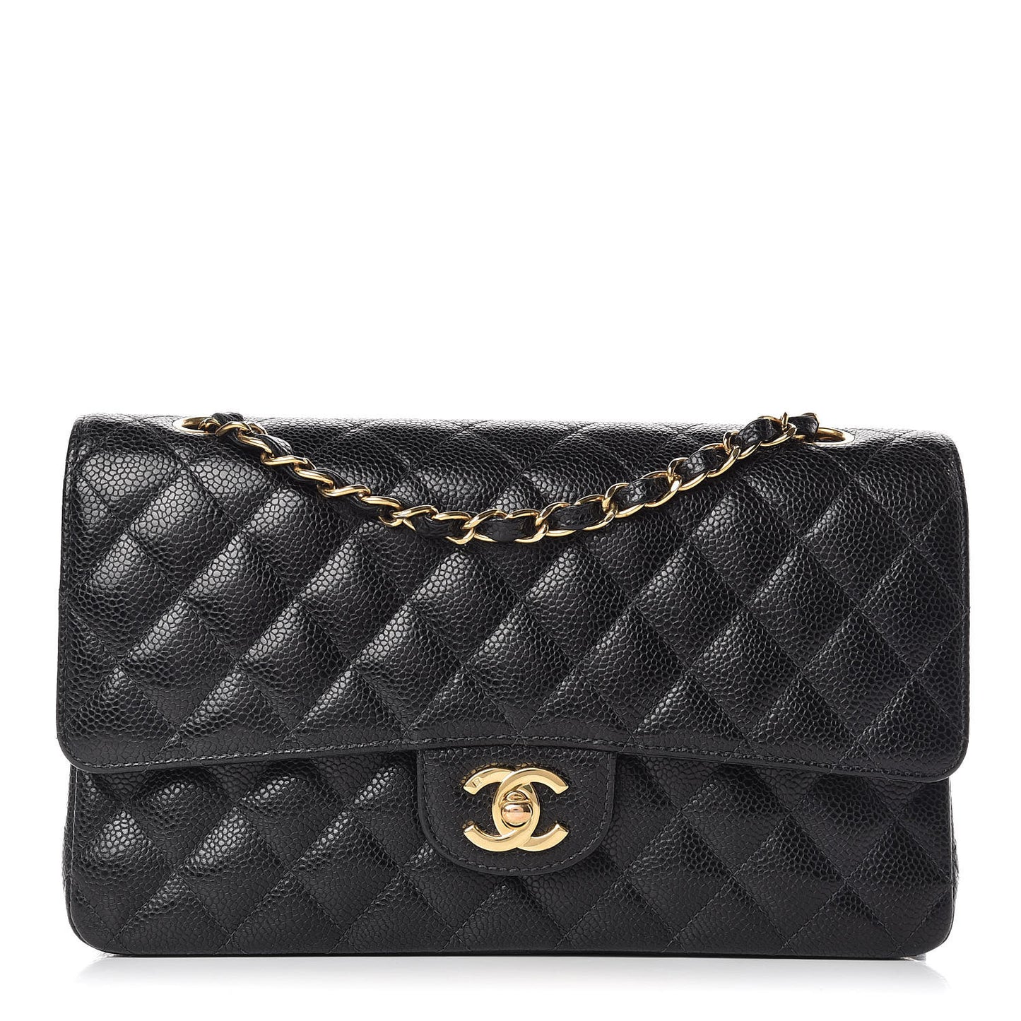 Caviar Quilted Medium Double Flap Black