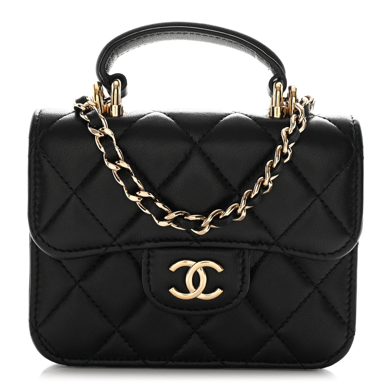 Chanel Lambskin Quilted Top Handle Flap Coin Purse With Chain Black 1 of 11