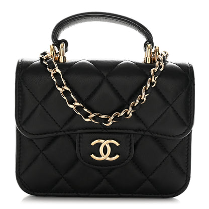 Chanel Lambskin Quilted Top Handle Flap Coin Purse With Chain Black 1 of 11