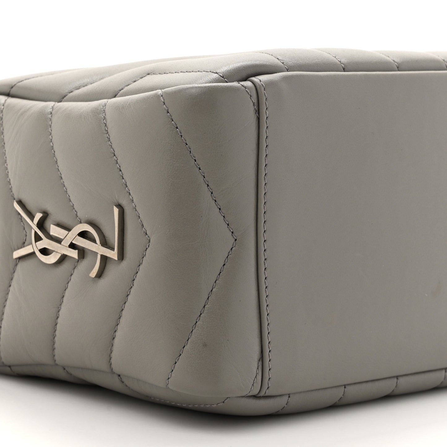 Calfskin Y Quilted Monogram Small Loulou Bowling Bag Light Gray