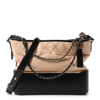 Chanel Aged Calfskin Quilted Medium Gabrielle Hobo Beige Black 1 of 10