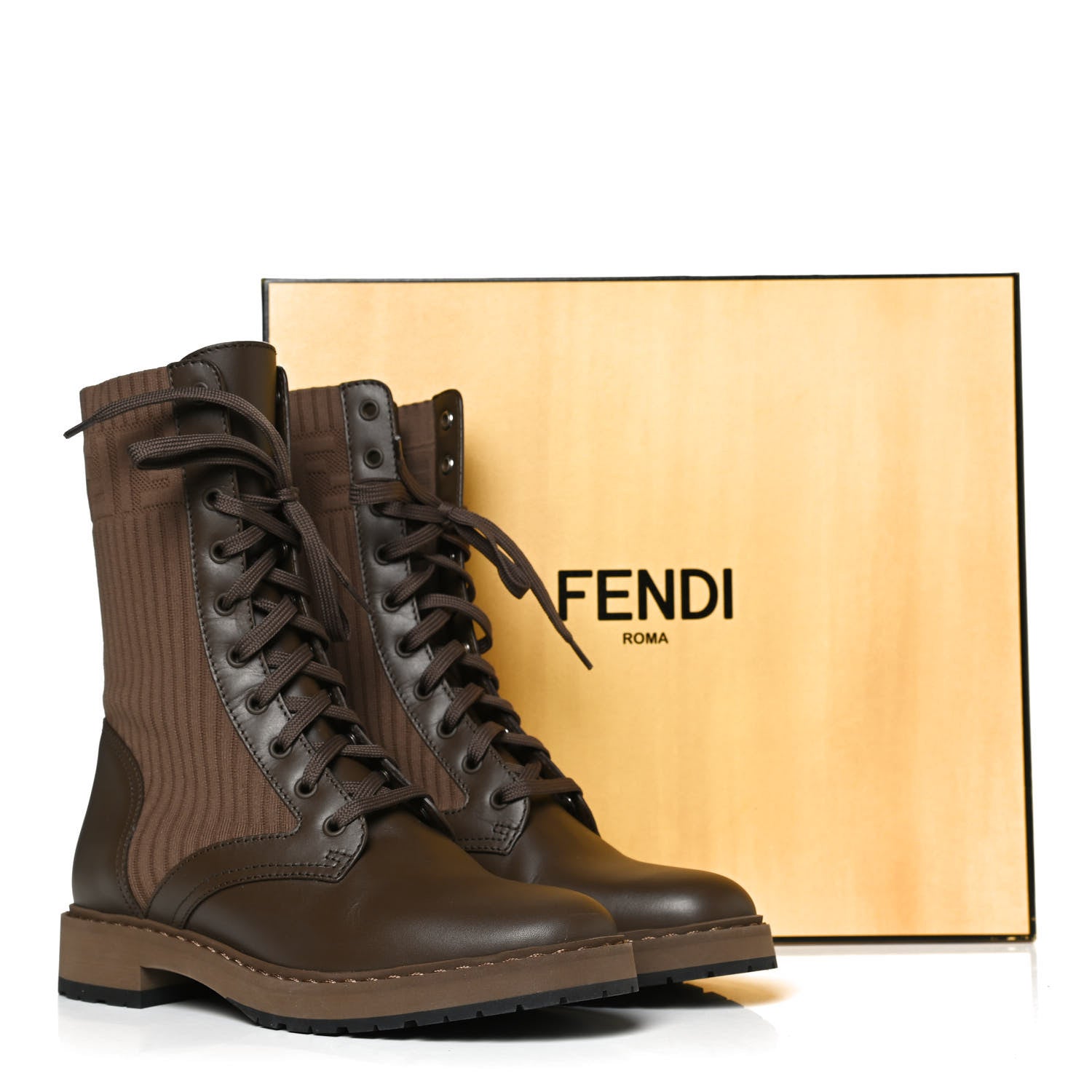 Fendi Vitello Stretch Fabric Rockoko Biker Boots 39 Maya Chocolate 11 of 11