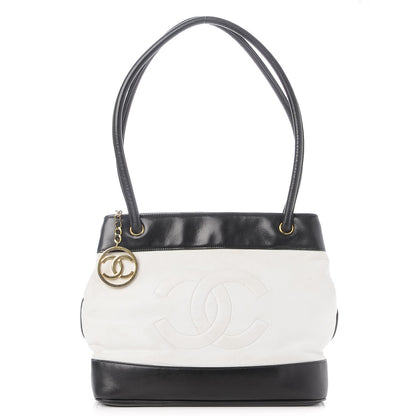 Chanel Lambskin CC Tote Black White 1 of 20