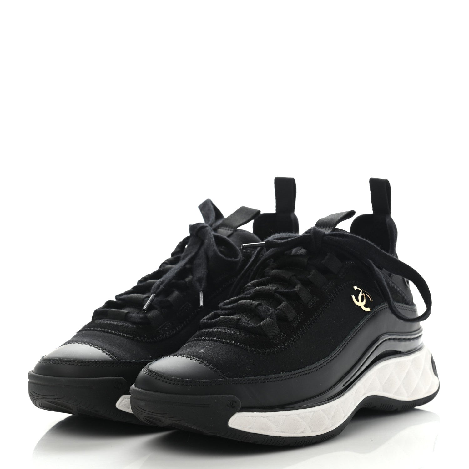 Chanel Velvet Calfskin Mixed Fibers CC Sneakers 36.5 Black 3 of 8