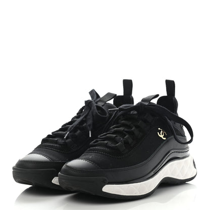 Chanel Velvet Calfskin Mixed Fibers CC Sneakers 36.5 Black 3 of 8