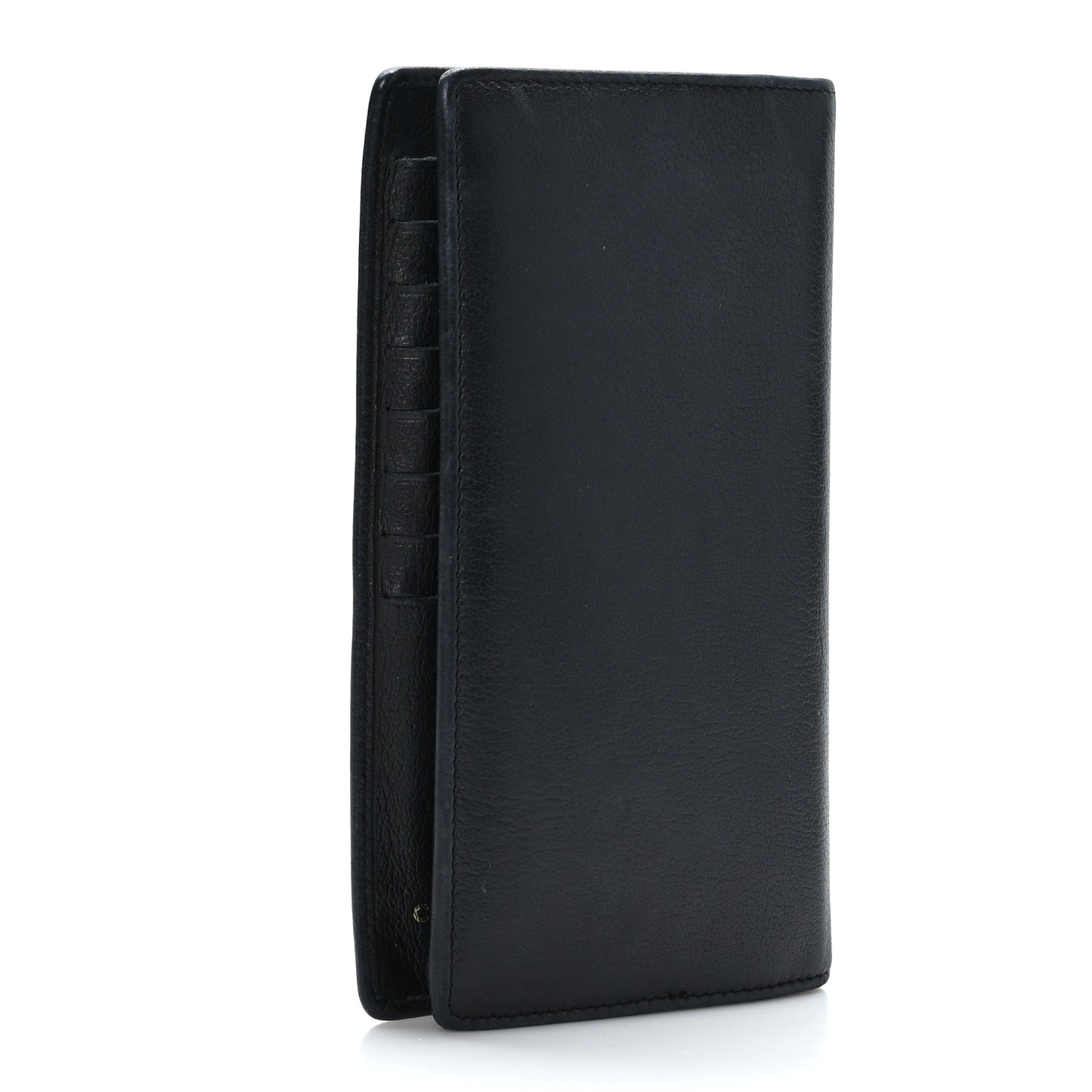 Goatskin Camellia Embossed Yen Wallet Black