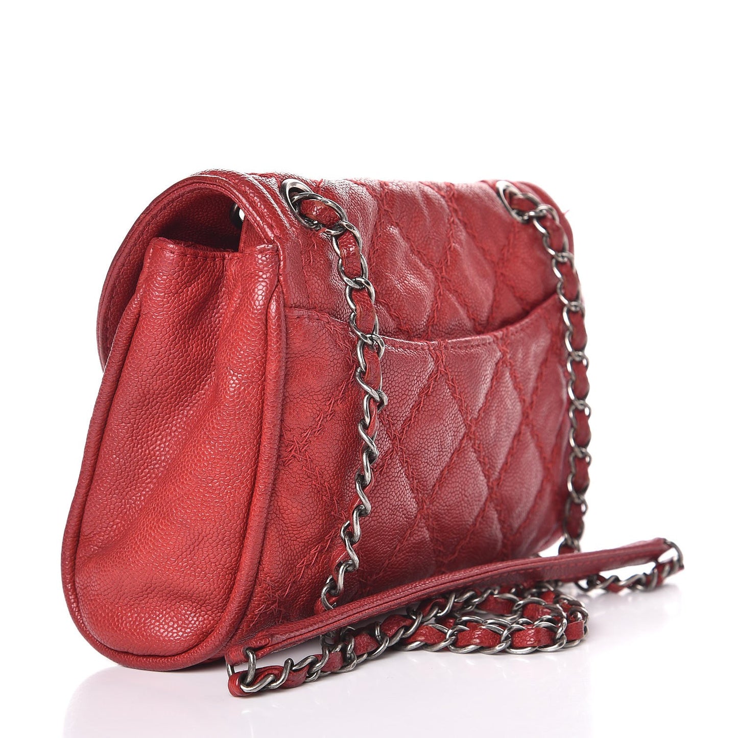 Caviar Stitched Small Flap Red