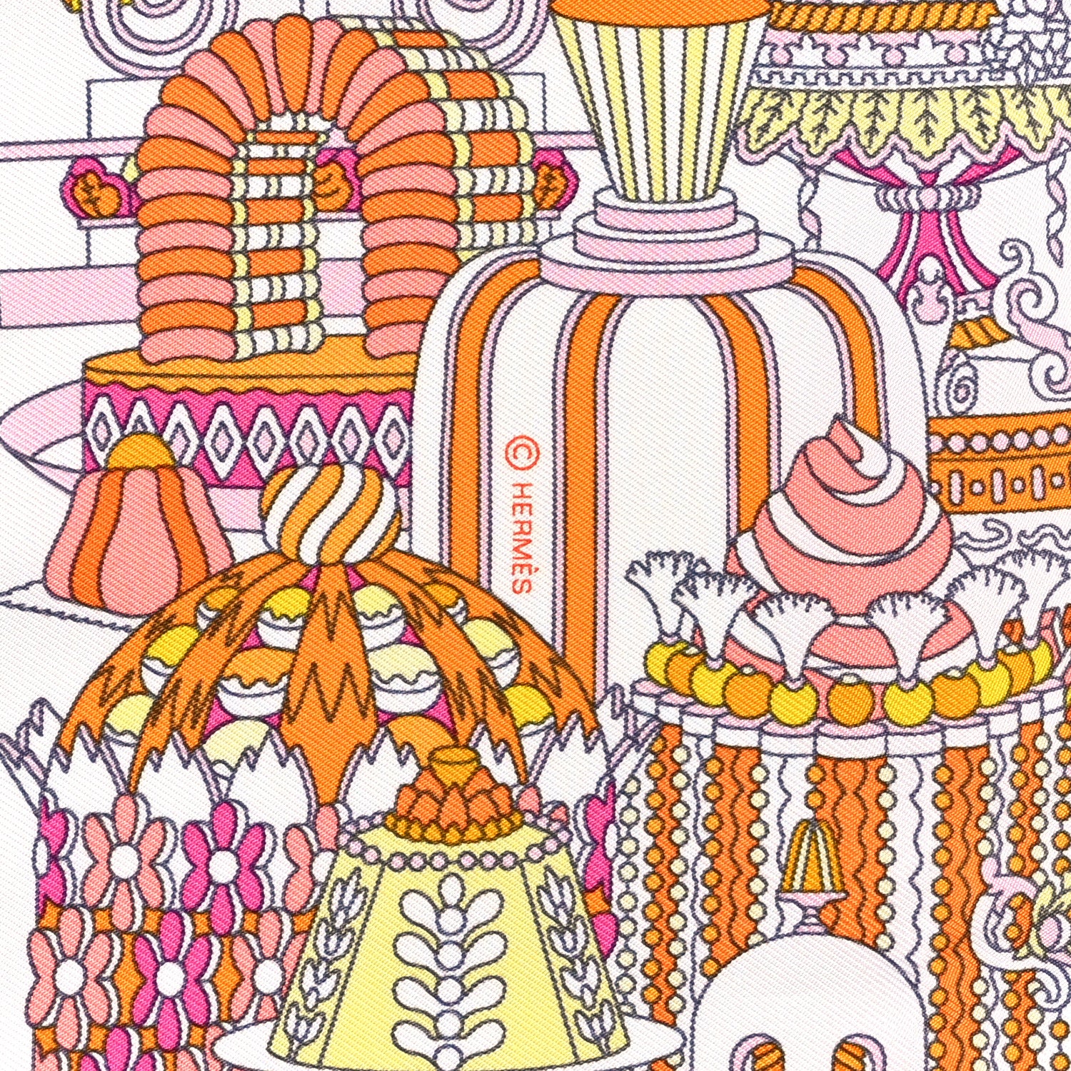 Hermes Silk La Patisserie Francaise Scarf 45 White Orange Jaune 3 of 4