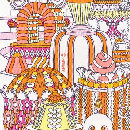 Hermes Silk La Patisserie Francaise Scarf 45 White Orange Jaune 3 of 4