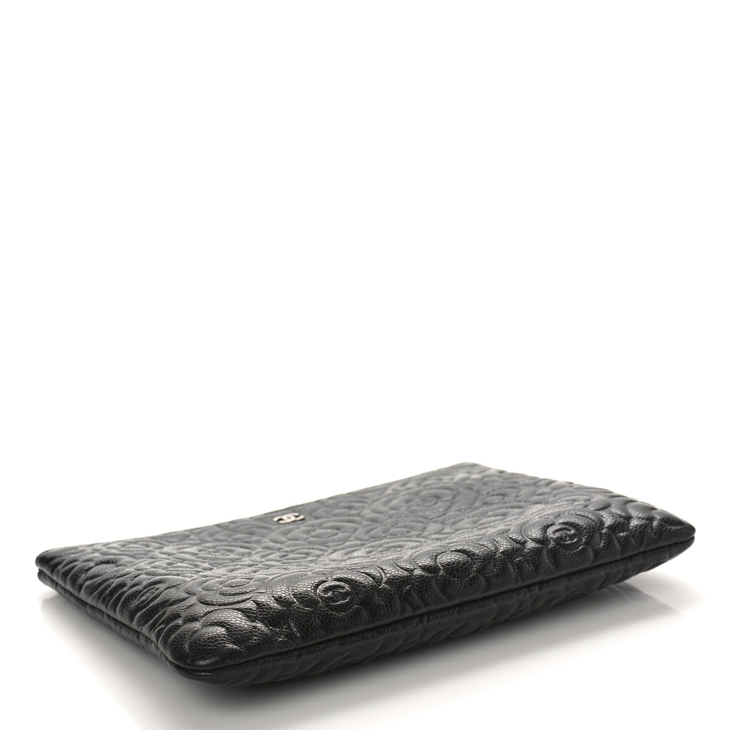 Chanel Caviar Camellia Embossed Medium Cosmetic Case Black 4 of 8