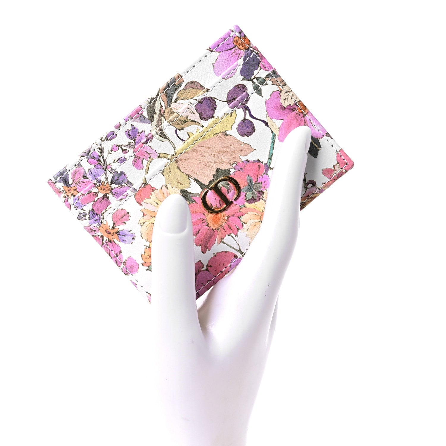 Christian Dior Calfskin Caro Freesia Five-Slot Card Holder White Multicolor 2 of 7