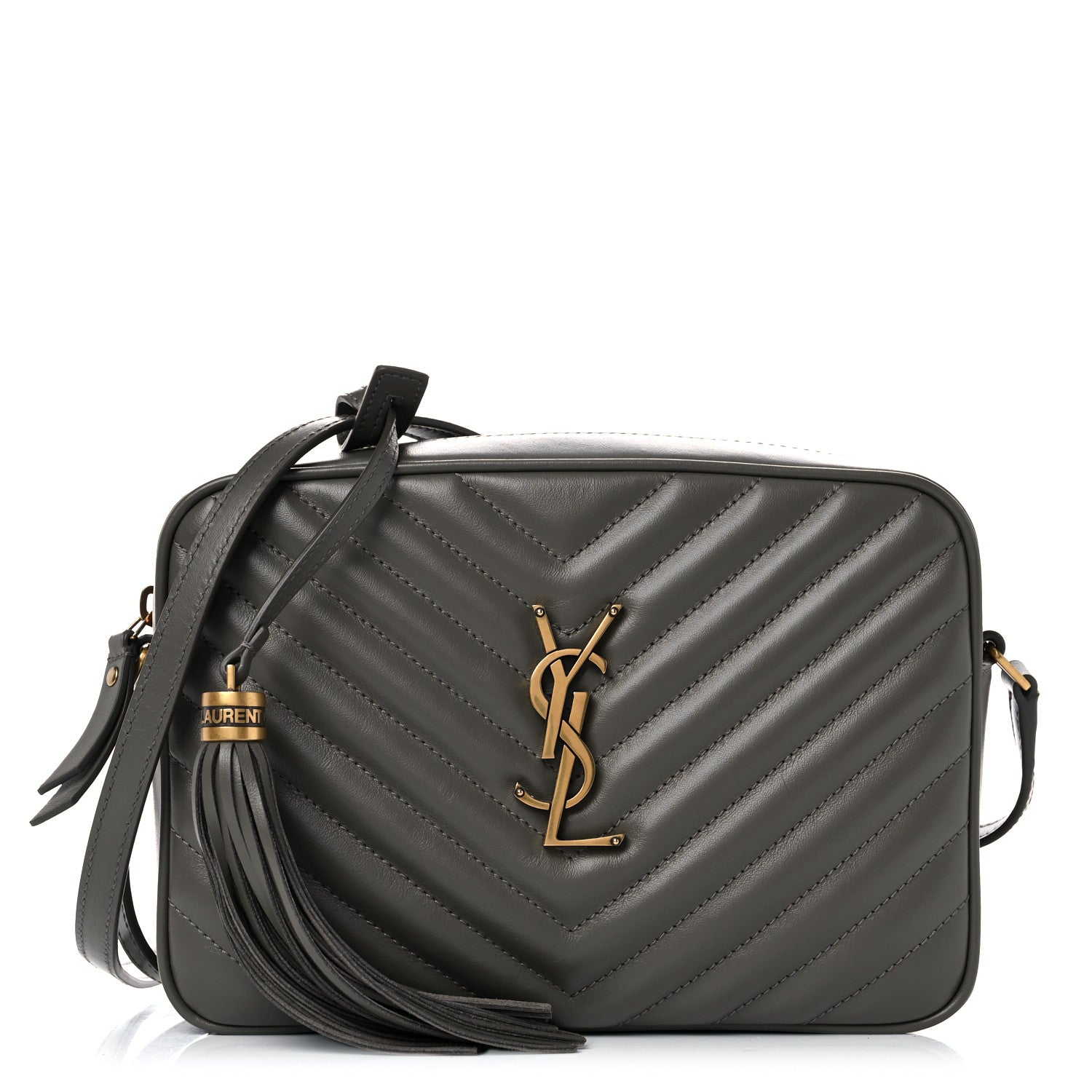 Saint Laurent Calfskin Matelasse Monogram Lou Camera Bag Grey Kaki 1 of 17