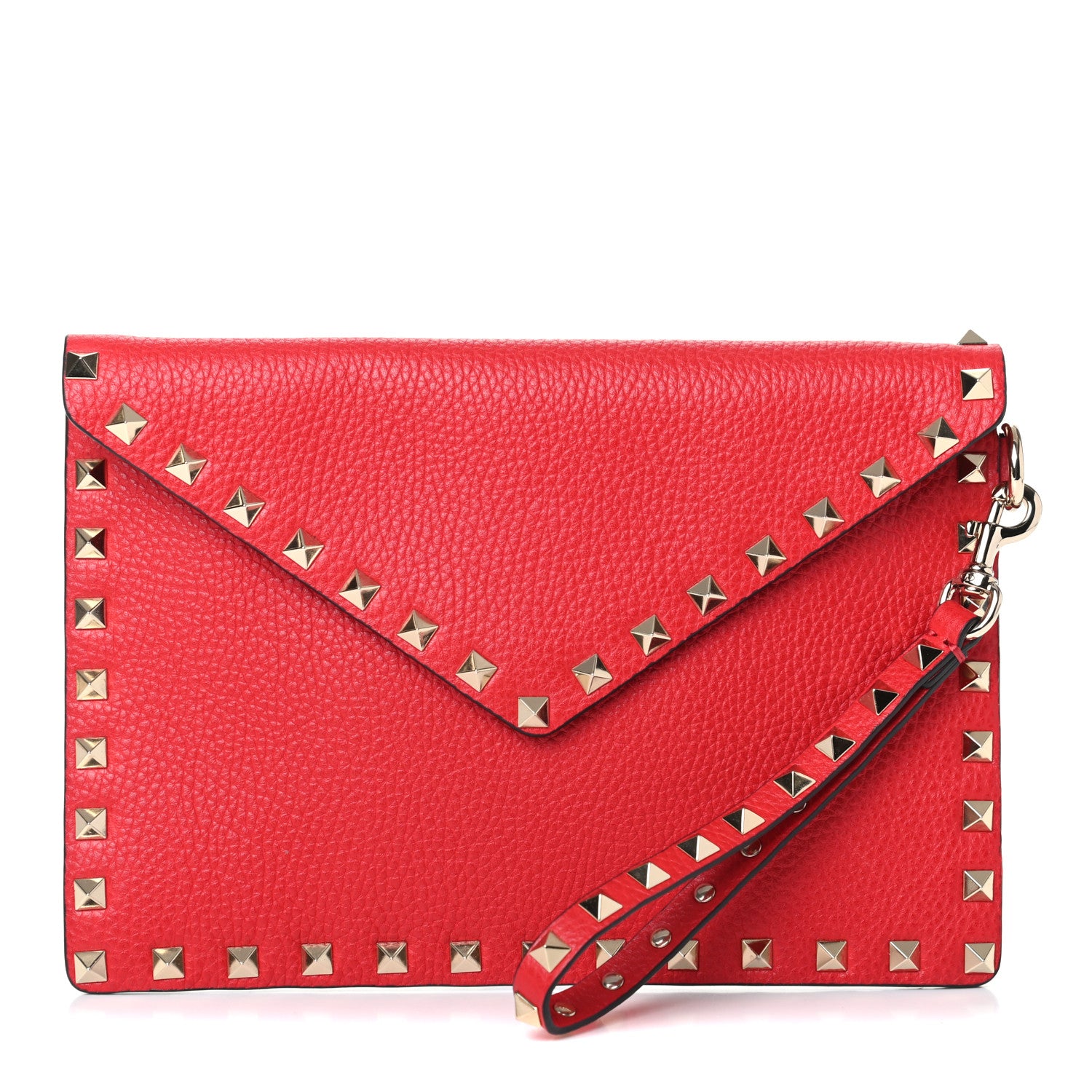 Valentino Garavani Pebbled Calfskin Medium Rockstud Envelope Flat Wristlet Pouch Rouge Pur 1 of 6