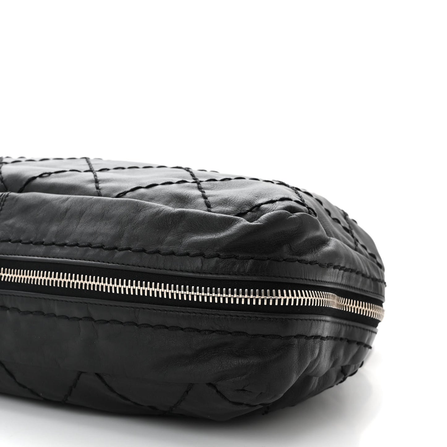 Calfskin Stitched Expandable Frame Bag Black