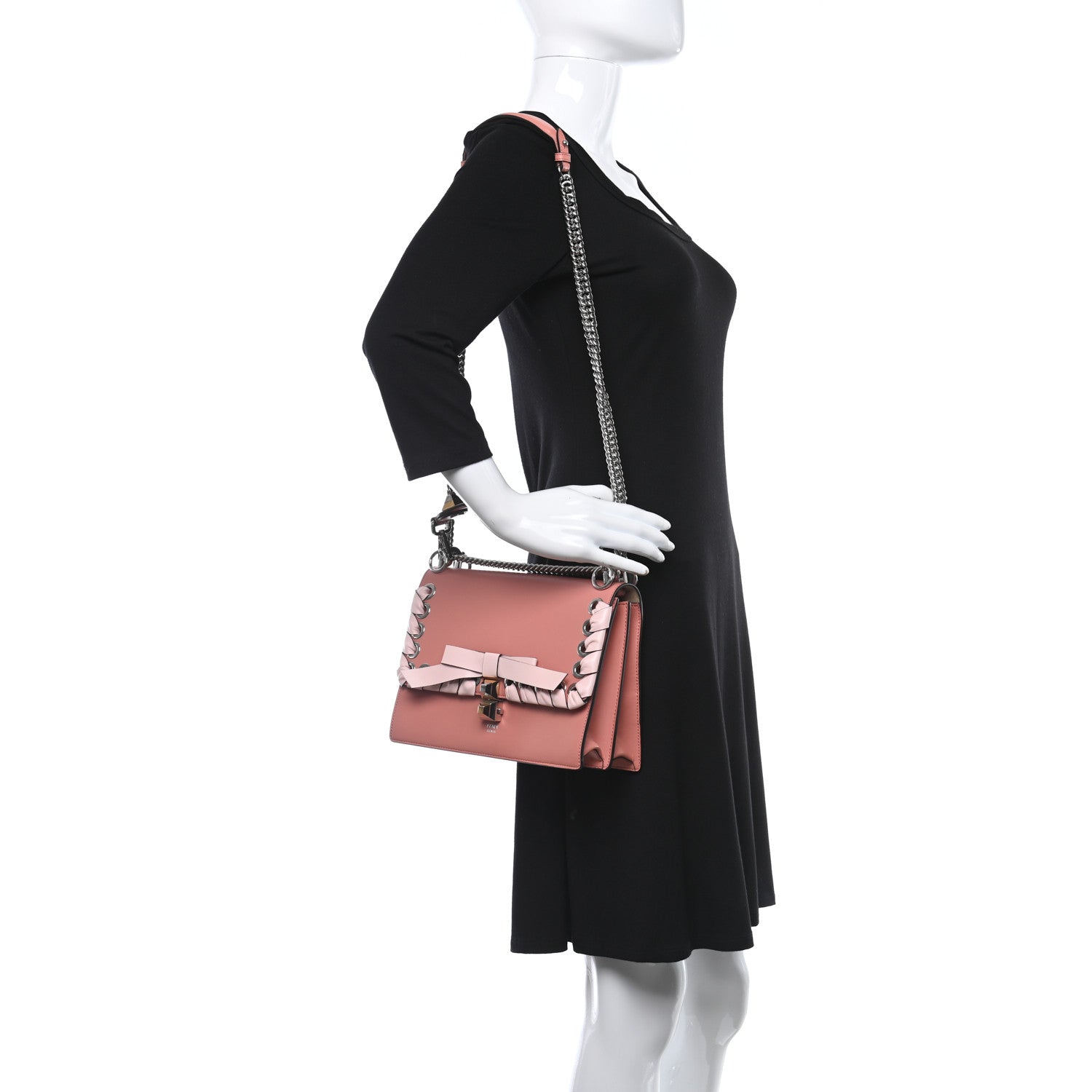 Fendi Vitello Liberty Shiny Nappa Lace Up Bow Kan I Shoulder Bag Macaron Confetto 2 of 9