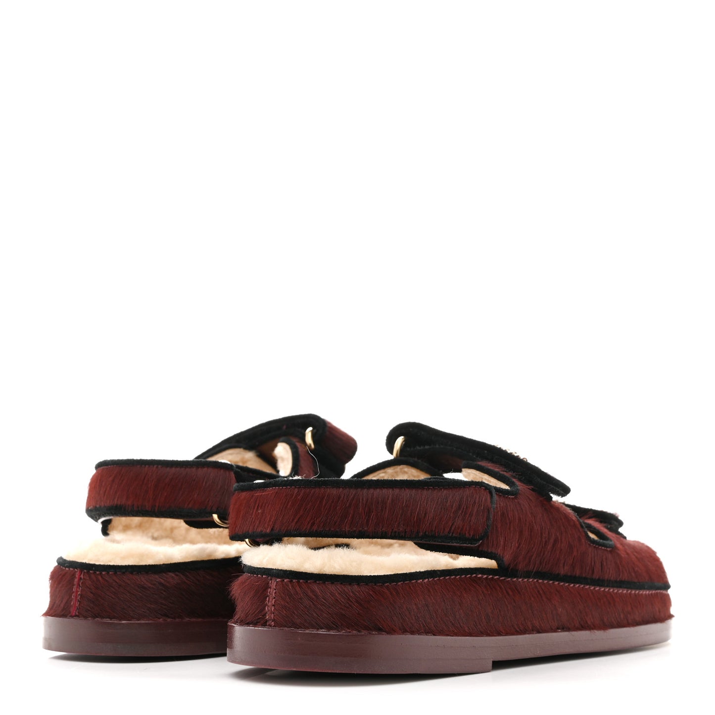 Calf Hair Suede Shearling Dad Sandals 36 Burgundy Black