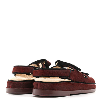 Chanel Calf Hair Suede Shearling Dad Sandals 36 Burgundy Black 5 of 10