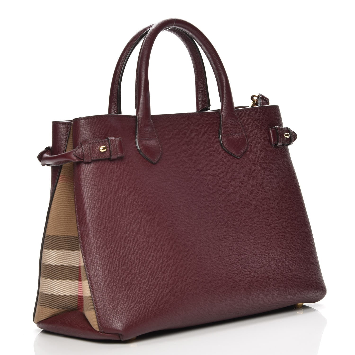 Burberry Grainy Calfskin House Check Medium Banner Tote Mahogany Red 5 of 12