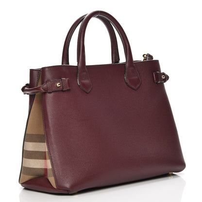 Burberry Grainy Calfskin House Check Medium Banner Tote Mahogany Red 5 of 12