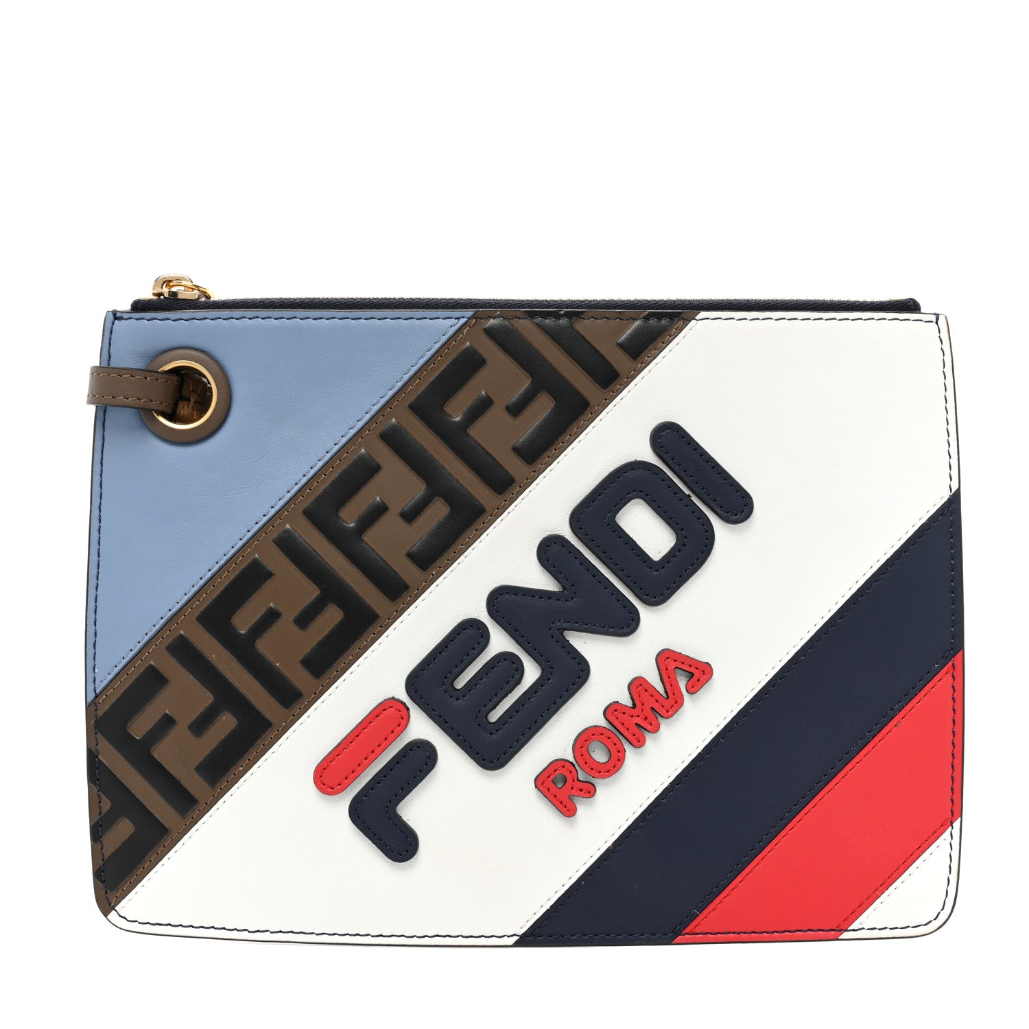 Fendi X FILA Vitello Century Mania Bi-Color FF 1974 Embossed Small Flat Clutch Nebula Blueberry Multicolor 1 of 8