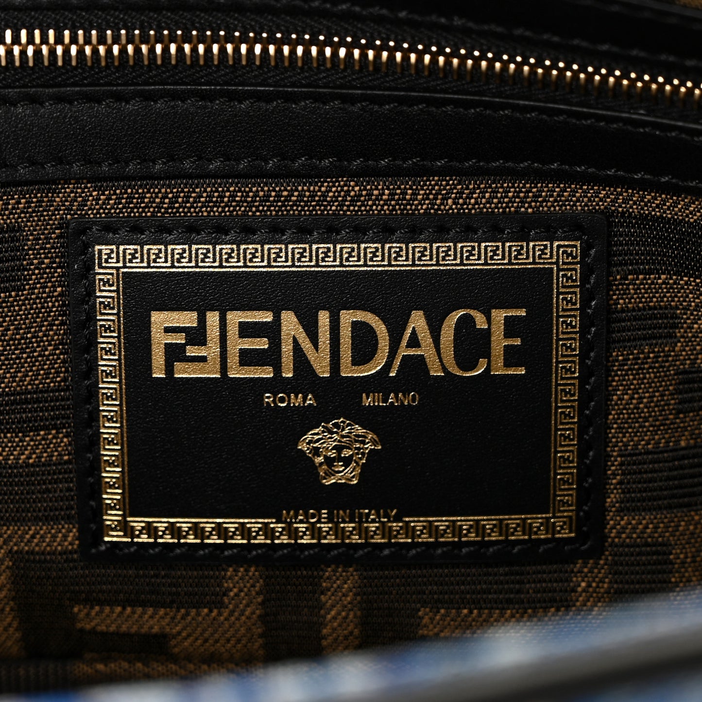 X VERSACE Denim Fendace Patchwork Baguette Blue