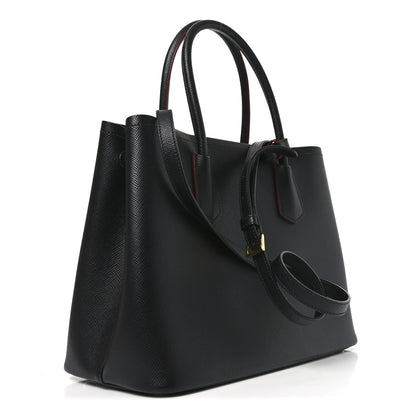 Prada Saffiano Cuir Medium Double Bag Black Fuoco 3 of 9