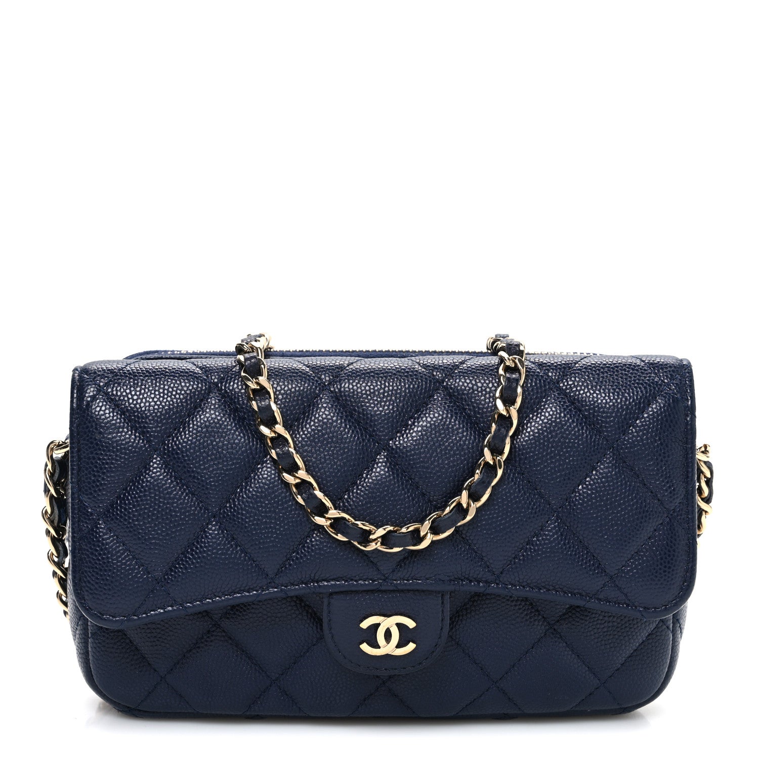 Chanel Caviar Quilted Flap Phone Holder With Chain Navy Blue 1 of 11
