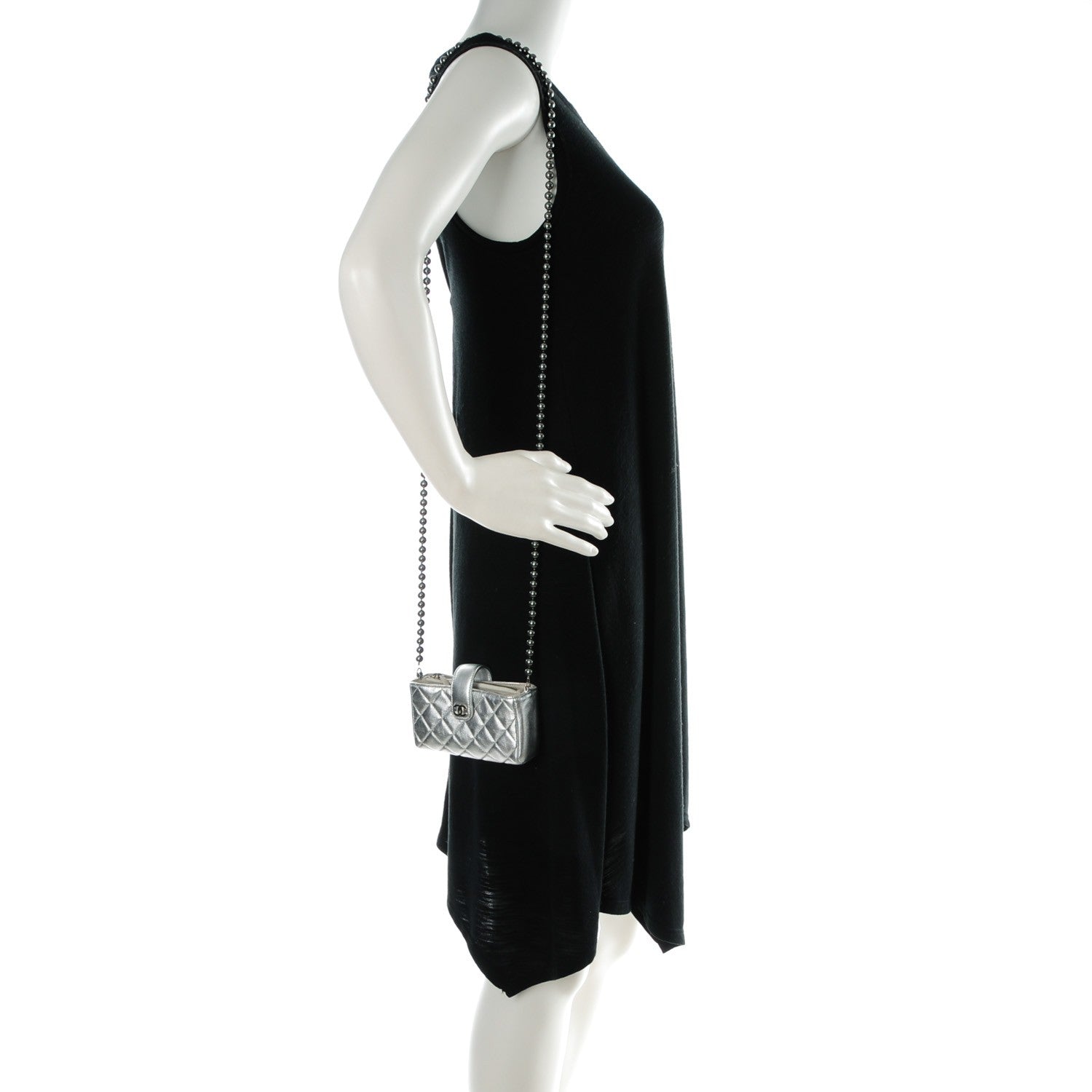 Chanel Metallic Lambskin Quilted Pearl Chain Mini Love Symbols Bag Silver 2 of 7