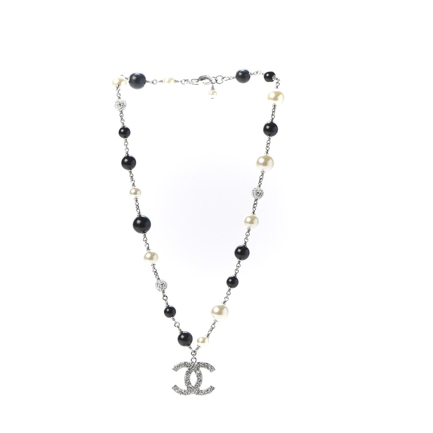 Chanel Crystal Pearl CC Short Necklace Silver Black 2 of 4