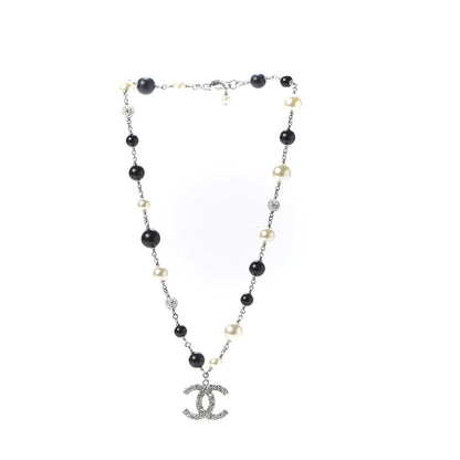 Chanel Crystal Pearl CC Short Necklace Silver Black 2 of 4