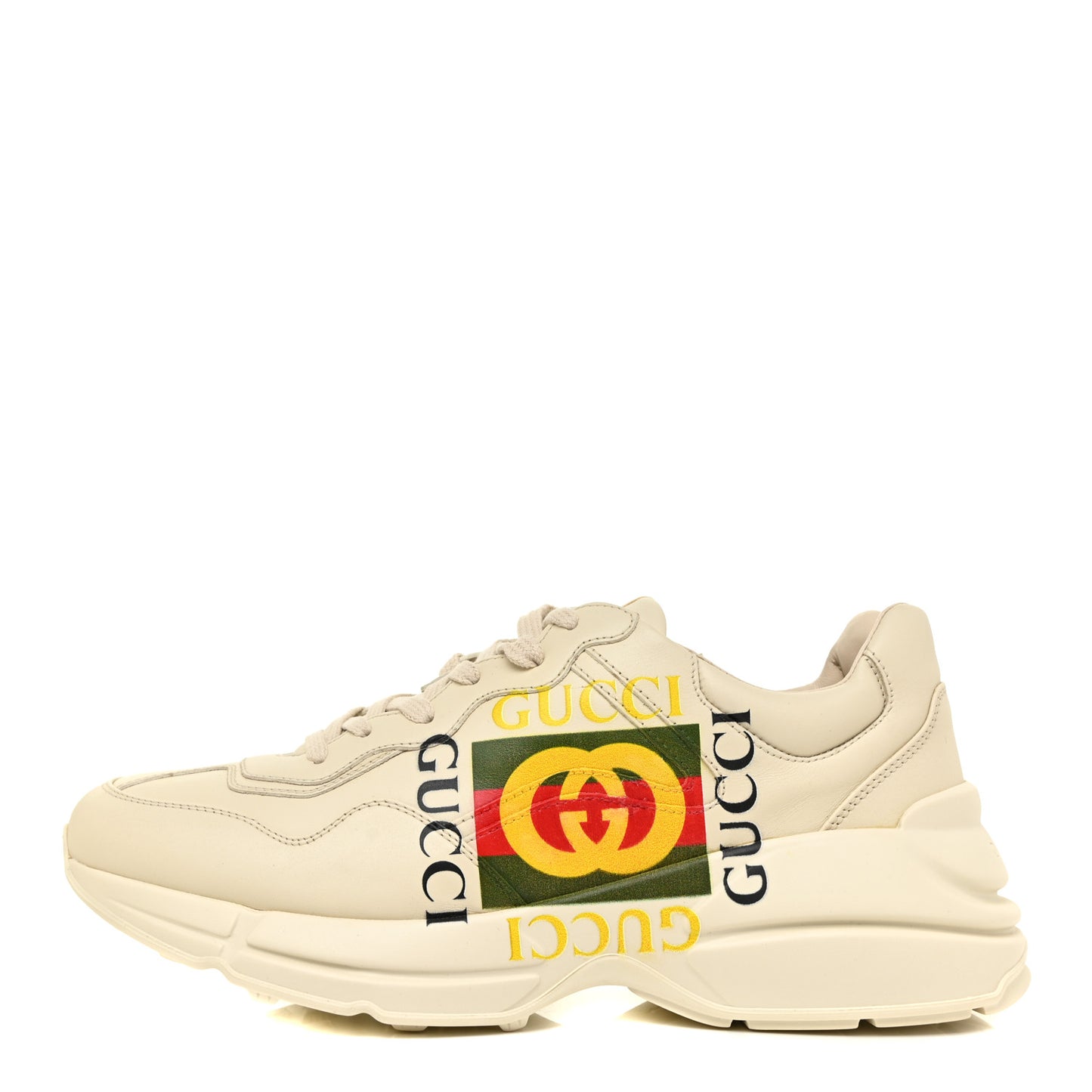 Calfskin Interlocking G Logo Mens Rhyton Sneakers 8 Ivory