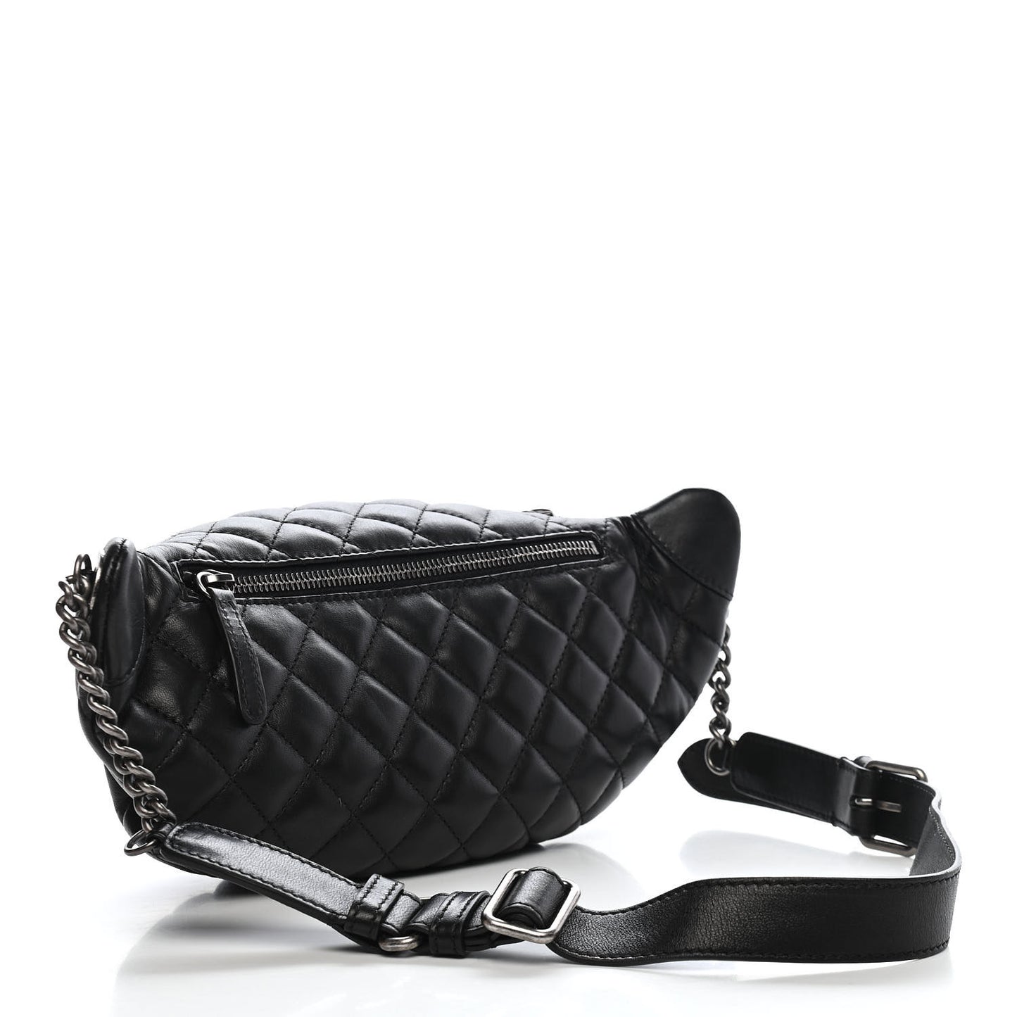 Calfskin Quilted Banane Waist Bag Fanny Pack Black