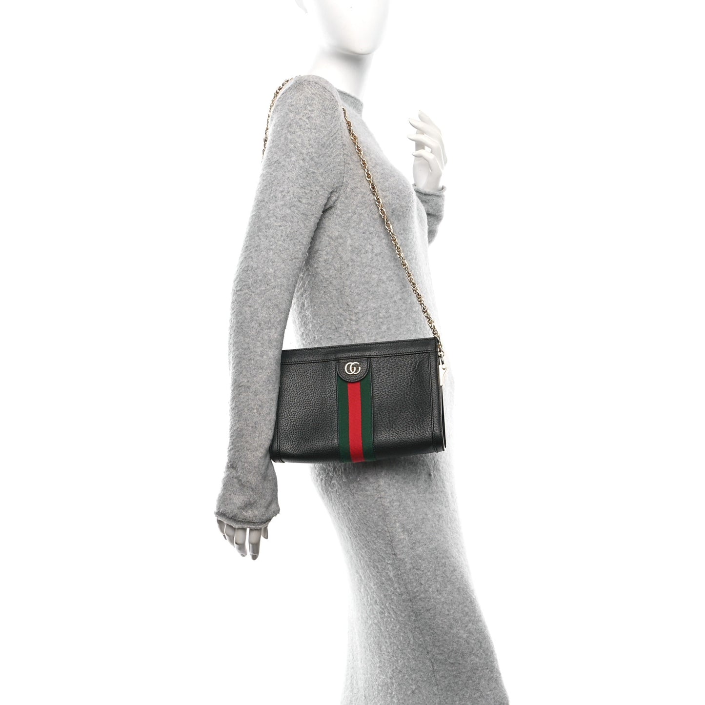 Calfskin GG Web Small Ophidia Chain Shoulder Bag Black