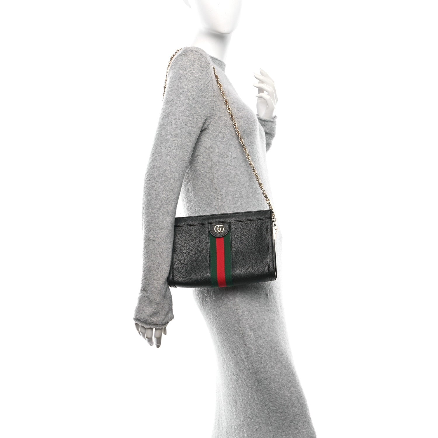 Gucci Calfskin GG Web Small Ophidia Chain Shoulder Bag Black 2 of 11
